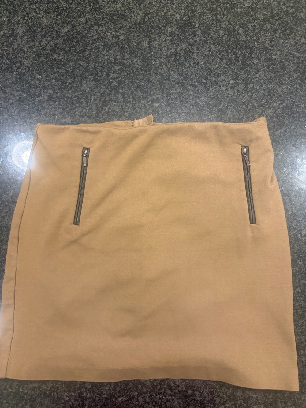 Tailored Camel Pencil Skirt with Front Zip Accents